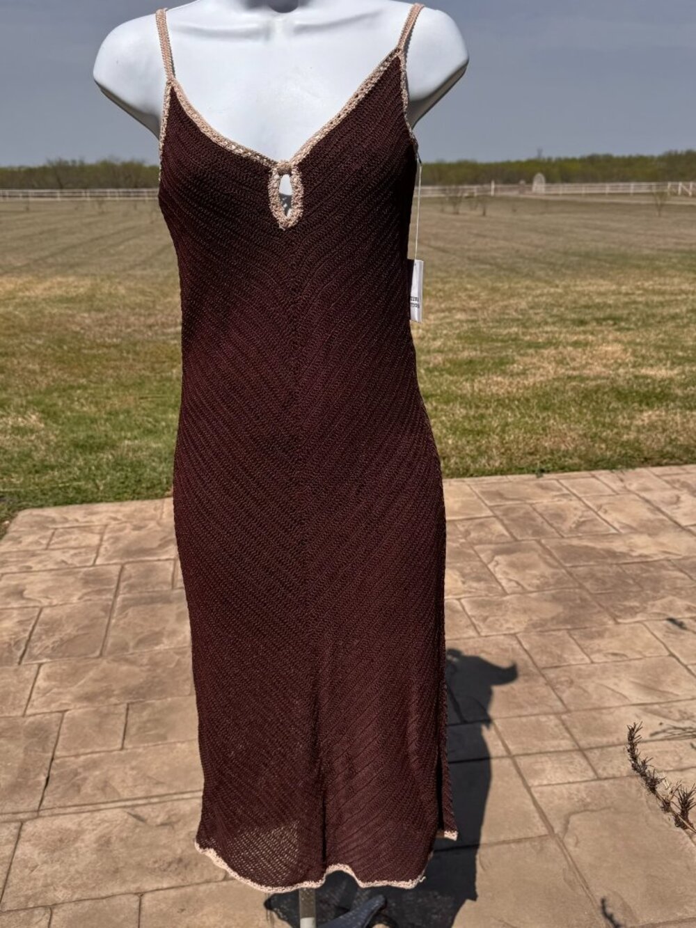 Moda International 2 pc knit dress, brown/cream; S